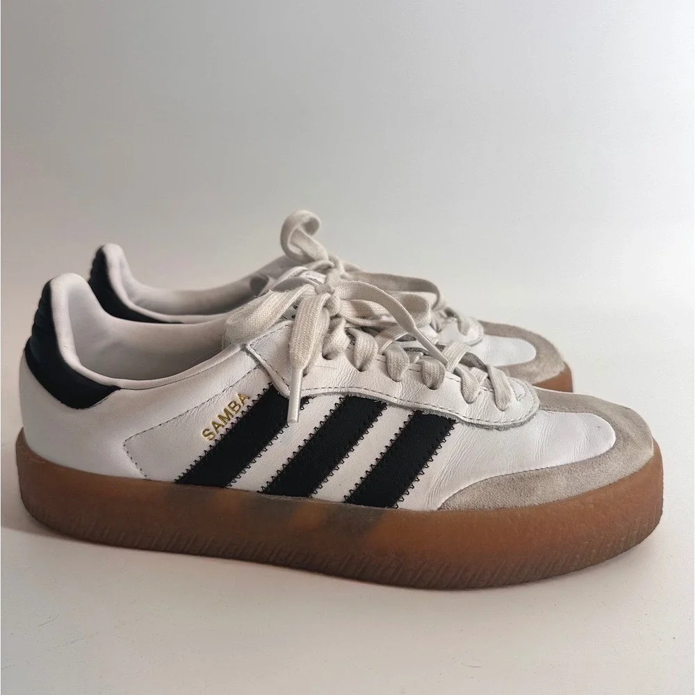 Adidas Sambarose W White Black Gum Platform Sneakers B28156 Womens 8.5 - Picture 3 of 6